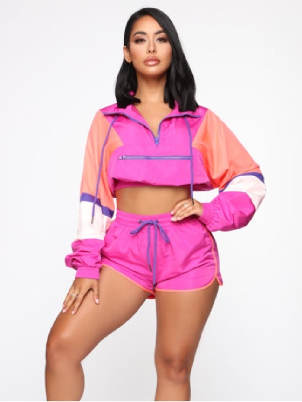 Fashion Nova NEW Cropped Windbreaker Pullover Jacket Medium 80s Barbie Pink NWT